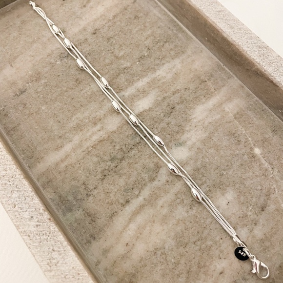 925 Sterling Silver Multi Layer Bead Bracelet Dainty Minimalist Bracelet - Picture 6 of 6